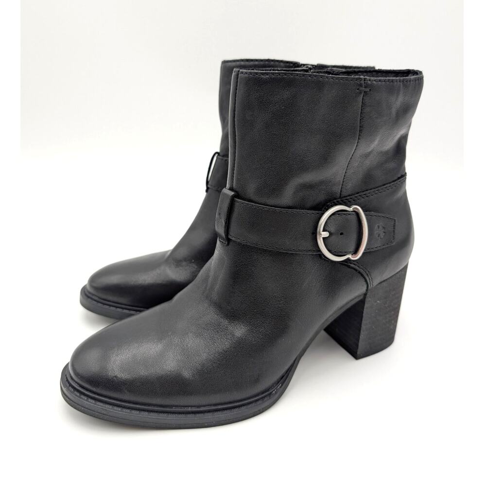 Lucky Brand Achelle Block Heel Buckle Booties Women's Black Size US8M EU39